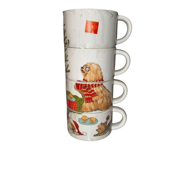 Stackable Christmas Dog-Themed Ceramic Mugs Set Of 4 (No Metal Rack) - Picture 9 of 14